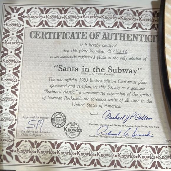 Norman Rockwell 1983 Limited Etd Santa In The Subway COA New In Box - Picture 4 of 8